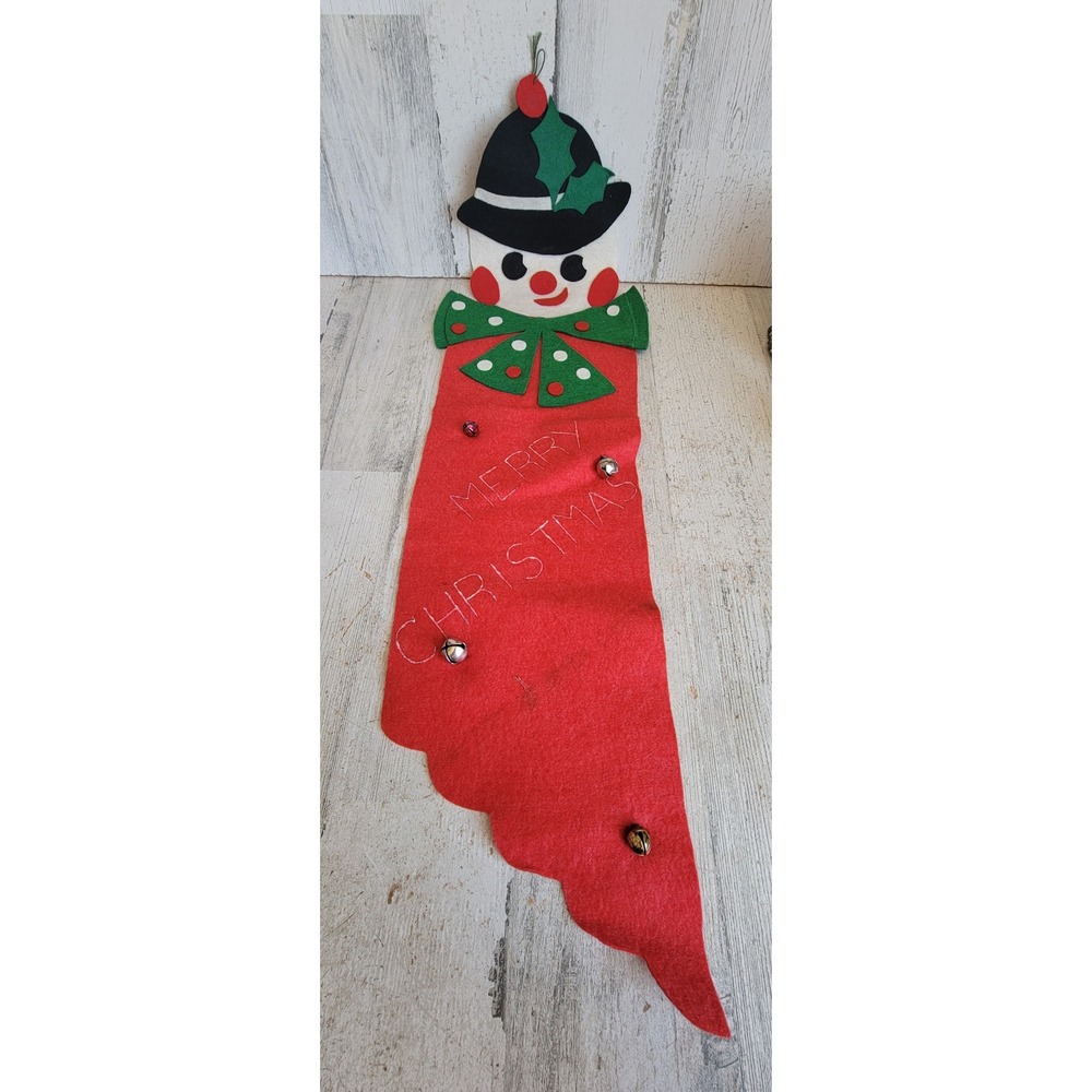 Merry Xmas felt snowman hanging sign bell Unique Home decor mistletoe